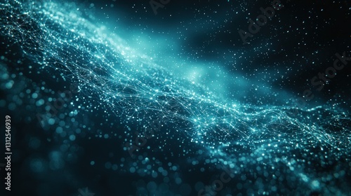 Abstract blue network with connecting dots and lines in a digital space
