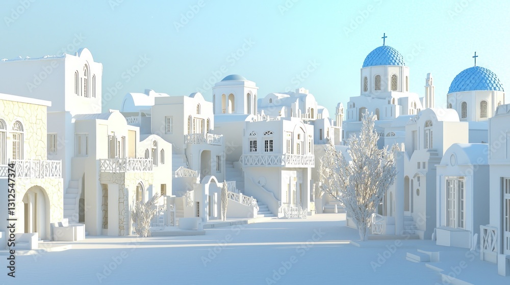 Fototapeta premium Sunny Aegean Village Street Scene, Greece, Whitewashed Architecture