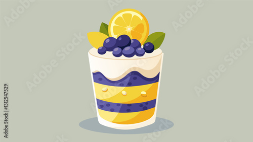 Tangy and refreshing lemon yogurt is layered between crunchy homemade granola and topped with fresh blueberries for a parfait that is both light and. Vector illustration