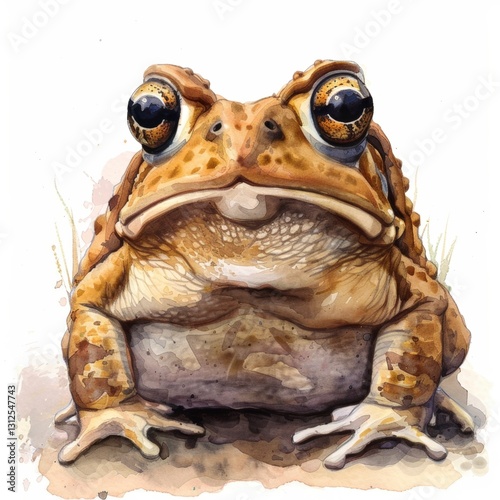 Watercolor illustration of a smiling frog with large eyes isolated on white background Drawing watercolor illustration art photo