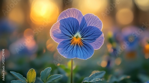 Serene Sunset: A Single Pansy Blooms in Golden Hour