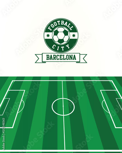 Football City of Barcelona, Soccer green field with Stamp Seal, Vector Illustration Abstract Editable image