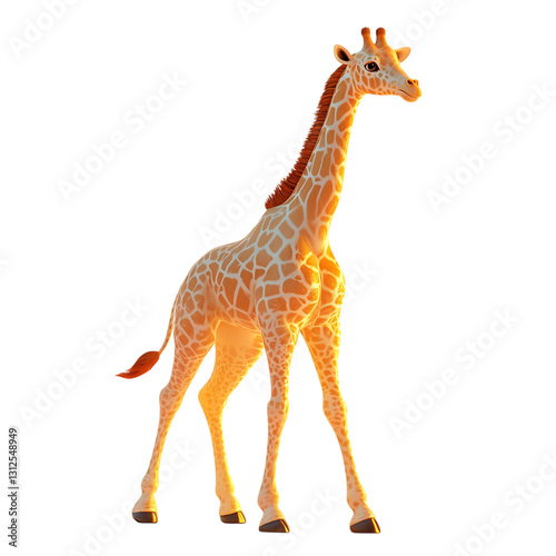 Fluffy 3D Giraffe Walking Isolated on Transparent Background