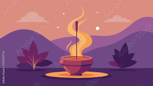 The scent of burning incense filling the air with a calming aroma and enhancing the mindfulness experience.. Vector illustration