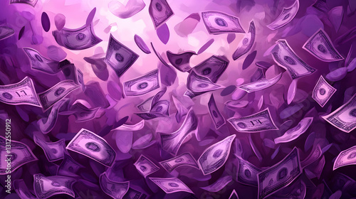 Purple Cash Falling Background, Abstract Money Illustration