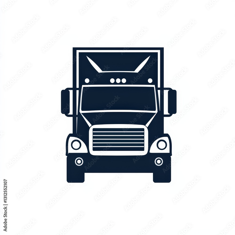 Dark blue semi-truck front view icon, embodying logistics and freight transport. Perfect for trucking companies, delivery services, and supply chain management. Dark blue semi-truck front view icon, embodying logistics and freight transport. Perfect for trucking companies, delivery services, and supply chain management.