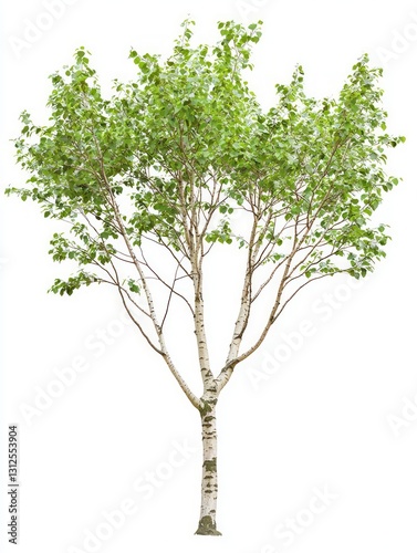 Multi-Stemmed Alder Tree with Lush Green Leaves on White Background