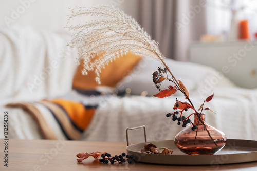 cozy home interior with autumn decoration
