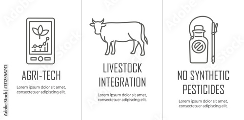 Sustainable Farming Icon Set - Maximize Soil Coverage and Integrate Livestock-Examples for Regenerative Agriculture Icon Set