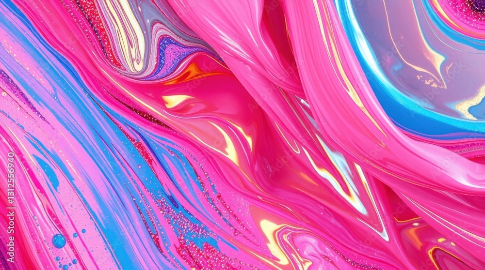 Fototapeta premium Vibrant pink and blue abstract swirl with glossy finish showcasing fluid art technique capturing motion and depth at an art studio