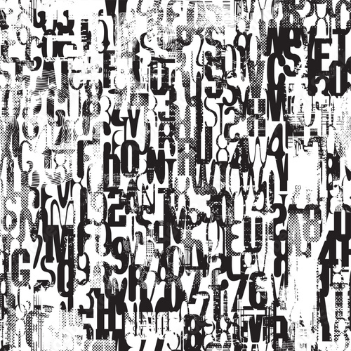 Abstract grunge seamless pattern of English letters and numbers. Shabby collage of newspaper clippings. Background with capital Latin letters in grunge style. Suitable for wallpaper, wrapping paper