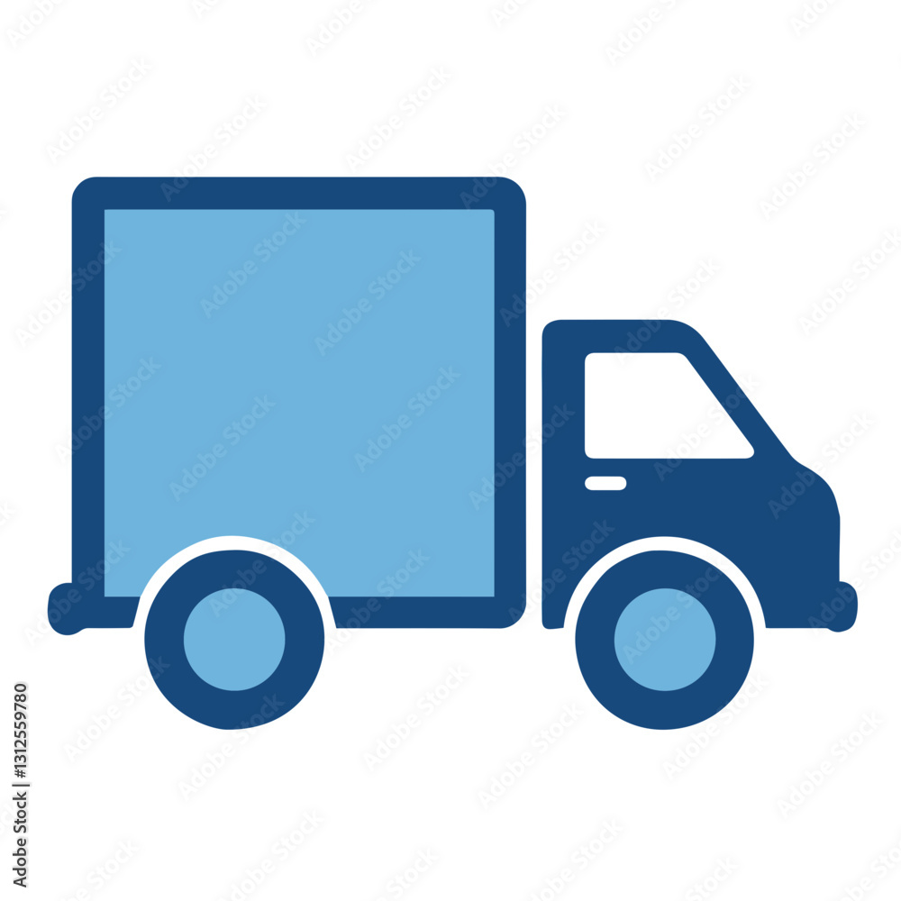 Minimalistic dark blue delivery truck icon with a clean geometric style on a transparent background Minimalistic dark blue delivery truck icon with a clean geometric style on a transparent background