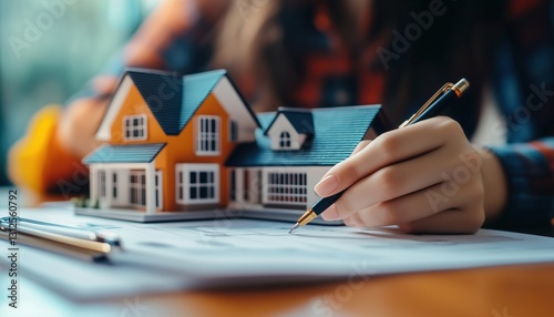 Businesswoman Signing Real Estate Lease Document: Capturing The Moment Of A Crucial Contract Signing In The Real Estate Industry.