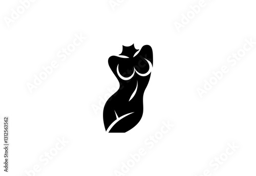 Vector illustration of black silhouette of female torso in minimalist style	