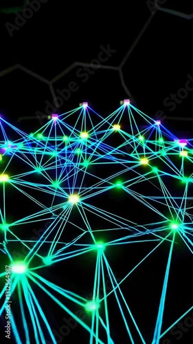 Dynamic glowing network connections evolving in futuristic cyber space