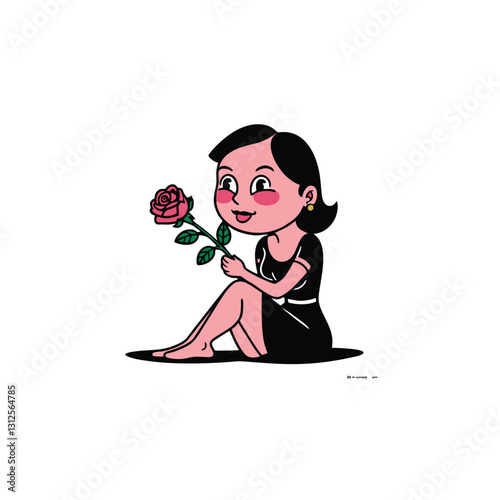 Cute girl vector carrying flowers