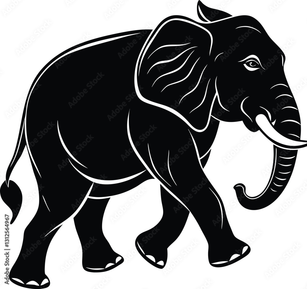 Obraz premium Elegant Black Silhouette of an Elephant Walking Gracefully