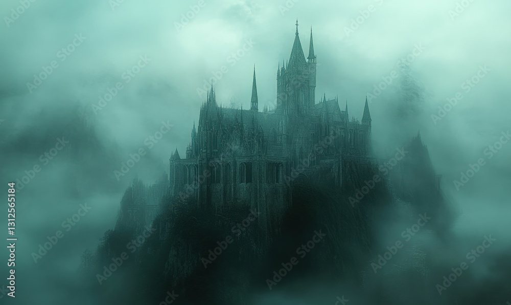 Fototapeta premium Mysterious castle shrouded in eerie fog
