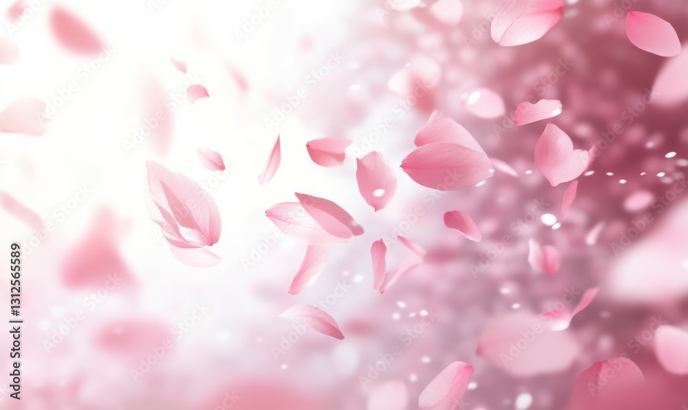 Soft pink petals drifting in a serene atmosphere with gentle light filtering through Soft pink petals drifting in a serene atmosphere with gentle light filtering through