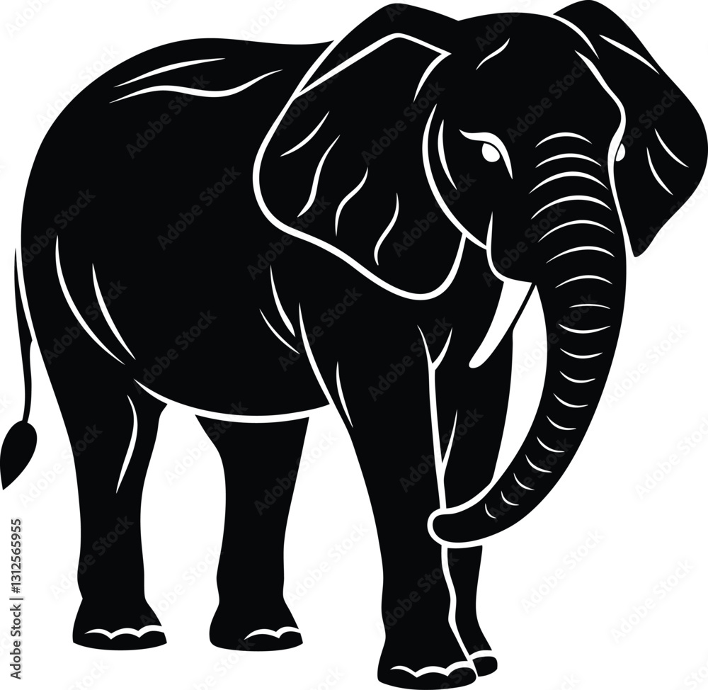 Fototapeta premium Elegant Black Silhouette of an Elephant Walking Gracefully
