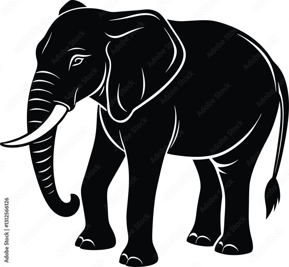 Obraz premium Elegant Black Silhouette of an Elephant Walking Gracefully