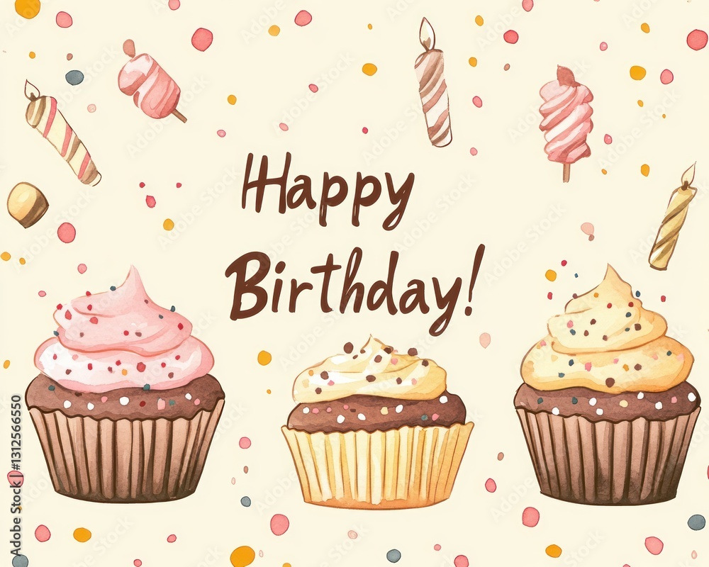Happy Birthday Border with Cupcakes and Sprinkles Happy Birthday Border with Cupcakes and Sprinkles