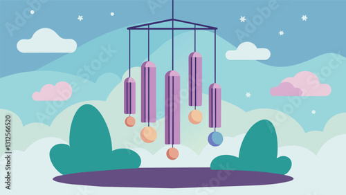 The soft tinkling of wind chimes adding a soothing and grounding element to the meditation practice.. Vector illustration