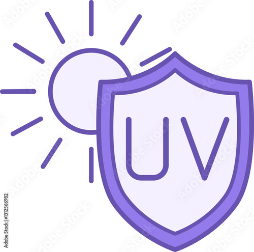 Colored Sun Protection Icon. Vector Illustration. Sun and Shield with UV Protection. Fabric Protecting from Sun Rays. Concept Material Characteristics