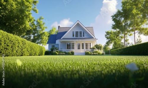 Wallpaper Mural Charming house with lush lawn, trees, bright sky, peaceful surroundings. Torontodigital.ca