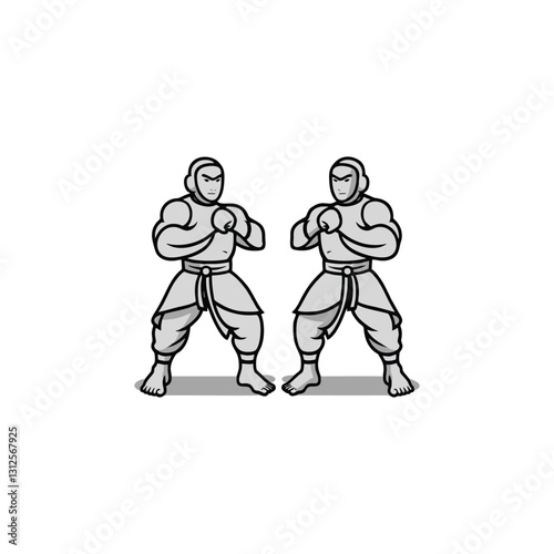 Two vector wrestlers with minimalist line art design