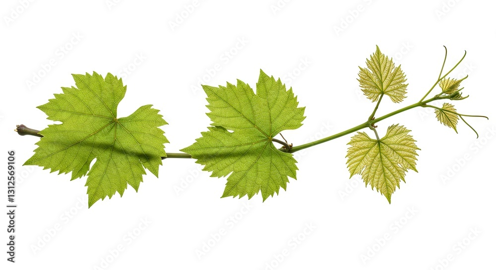 Grape Vine Branch with Green Leaves Isolated on White Background Grape Vine Branch with Green Leaves Isolated on White Background