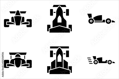  Formula race car icon set, isolated on white background