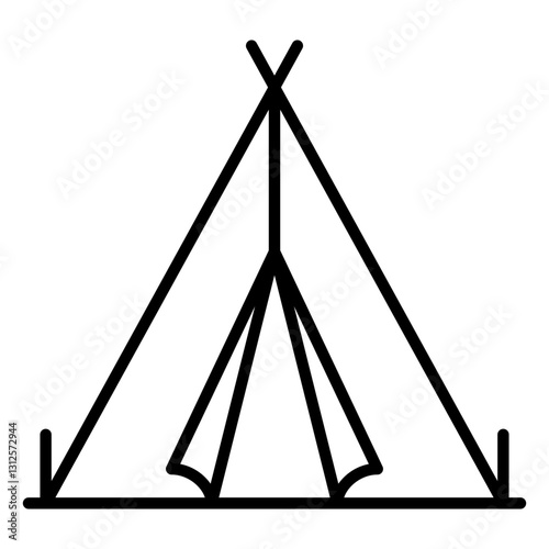 Minimalist outline icon of a tent, symbolizing camping, outdoor adventures, and travel. The triangular shape suggests a classic teepee or A-frame tent setup.