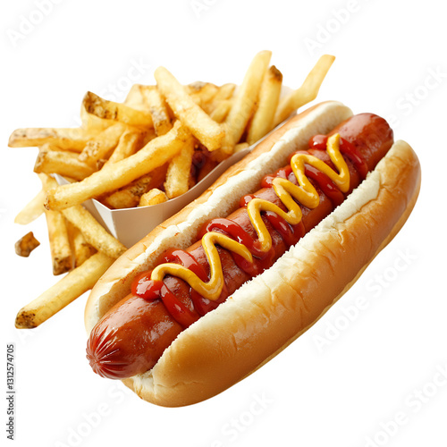 Classic American Hot Dog with Mustard and Ketchup Isolated on Transparent Background