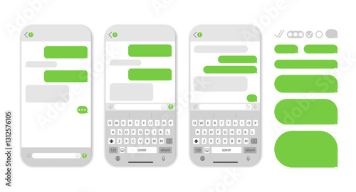 Phone messaging with speech bubble. Chat message app for smartphone. Dialogue bubbles, smartphone chatting sms template bubbles.