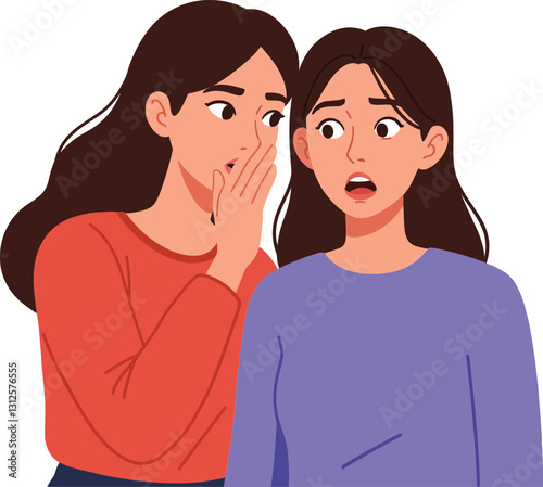 Obraz na płótnie Two women sharing a secret in a flat style design, one whispers while the other looks surprised, vector illustration w salonie