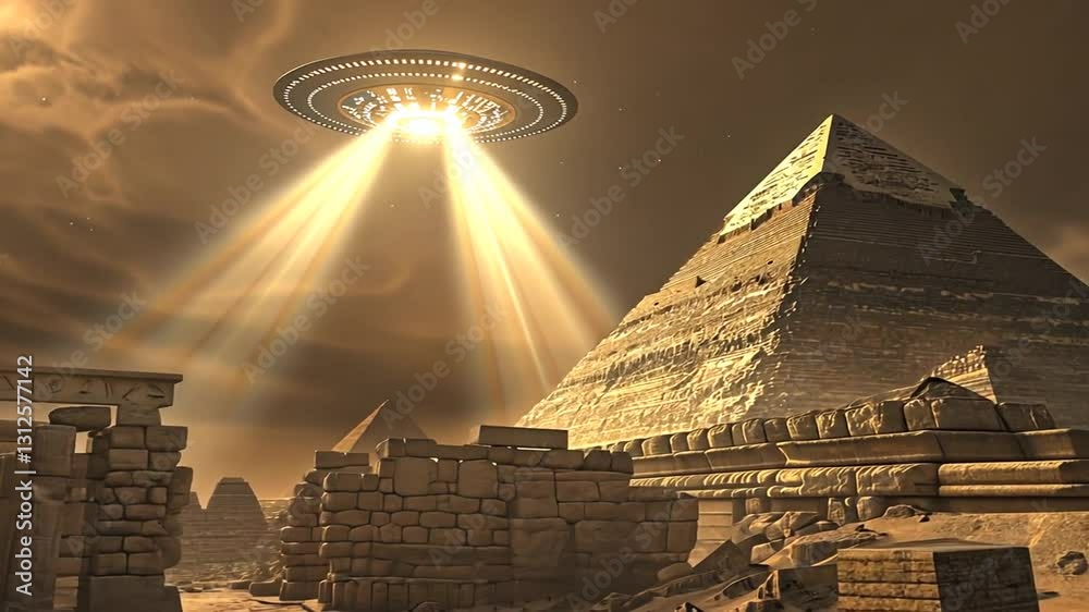 UFO über Pyramiden mit geheimnisvollem Licht