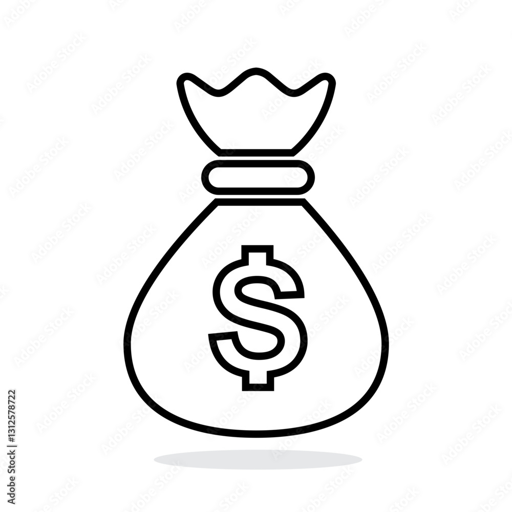 Money bag outline icon vector. Finance dollar icon illustration design. Isolated on white background Money bag outline icon vector. Finance dollar icon illustration design. Isolated on white background
