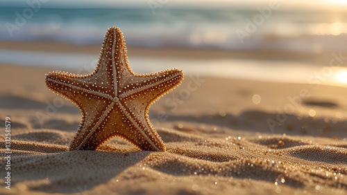Sensitive starfish on the sand leave space