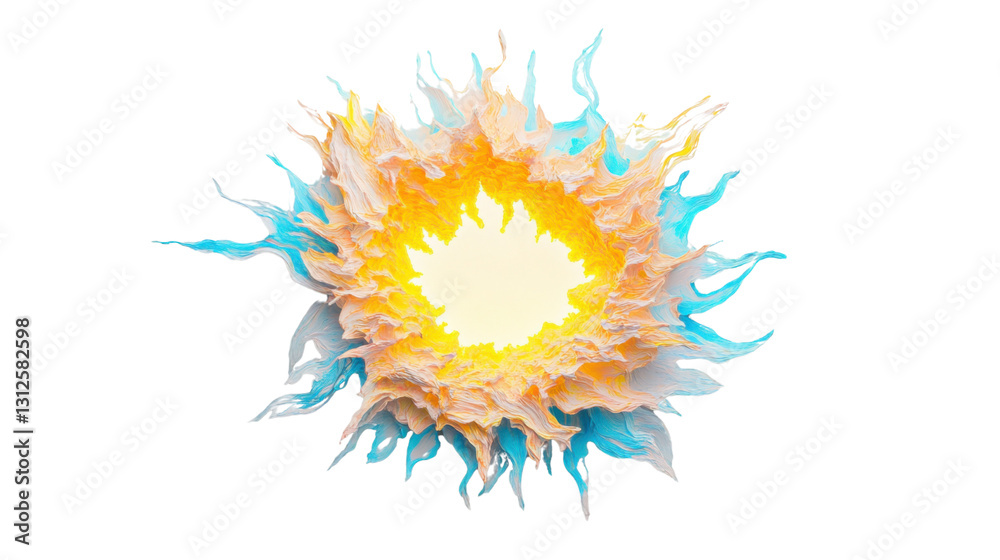 Naklejka premium Bright yellow and blue paint splash exploding on transparent background