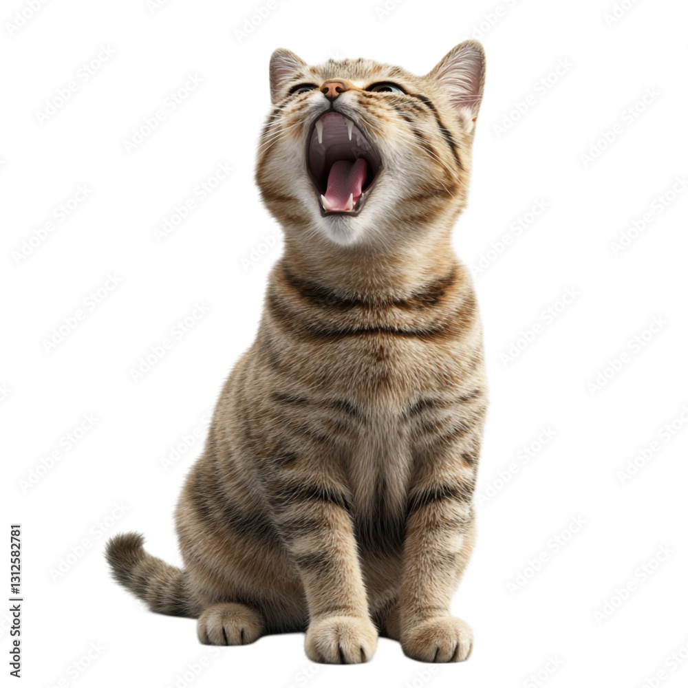 Fototapeta premium Tabby Cat Yowling Loudly Open Mouth Adorable Pet Animal