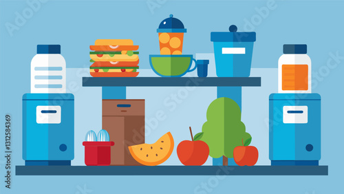 The office snack station is a constant source of healthy snacks for the companys wellness program encouraging employees to make smart snacking choices. Vector illustration