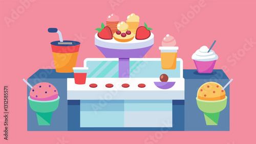 The Frozen Yogurt Parfait Station offers a fun and interactive dessert option for parties and events allowing guests to customize their own parfait. Vector illustration