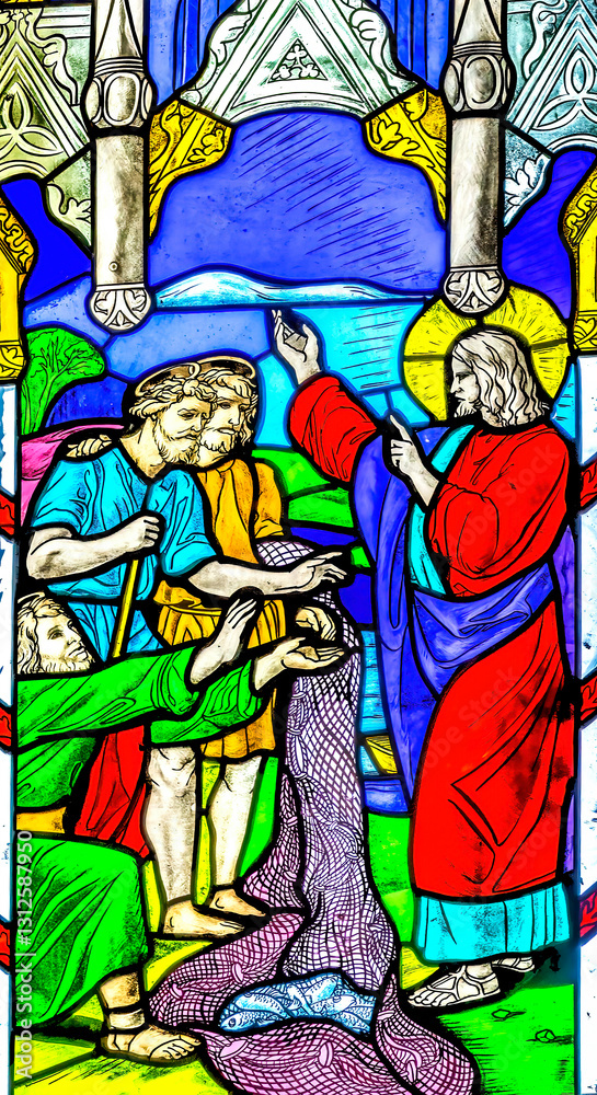 Colorful Jesus Disciples Stained Glass St Joseph Cathedral Tianjin China