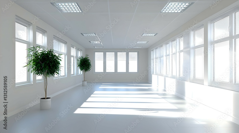 Fototapeta premium Bright Modern Office Interior with Sunlight and Plants