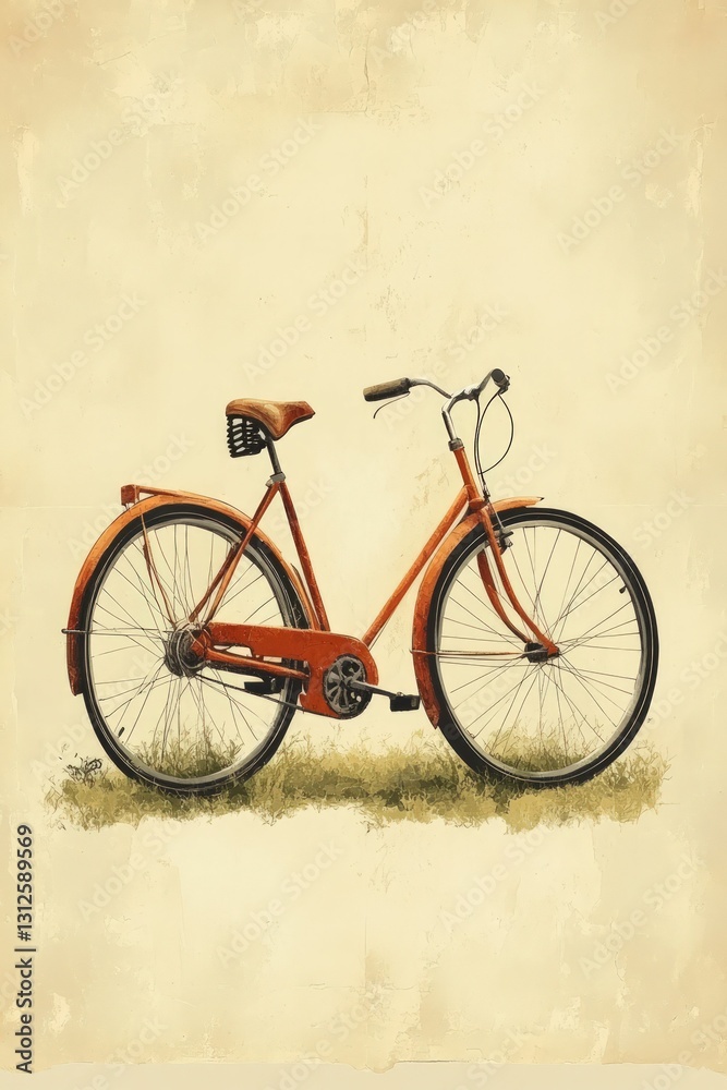 Obraz premium Rustic orange bicycle rests on grass