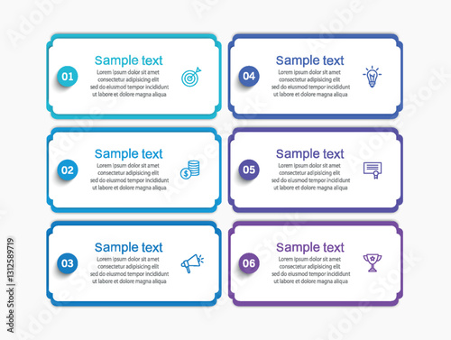 Business infographic vector design template with 6 options, steps or processes. Can be used for workflow layout, diagram, annual report, web design	
