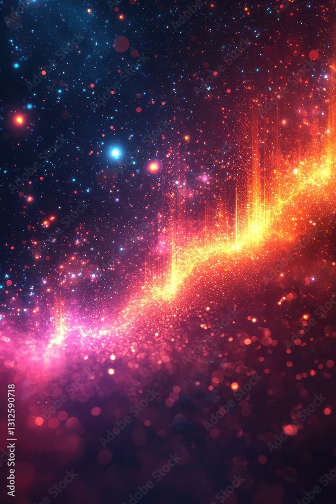 Abstract digital depiction of colorful particles with glowing gradient in space Abstract digital depiction of colorful particles with glowing gradient in space