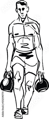 Illustration of a man getting farmer carry with dumbbells