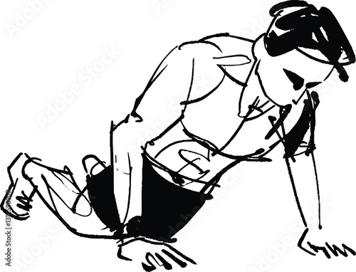 Vector sketch of the young man doing burpee